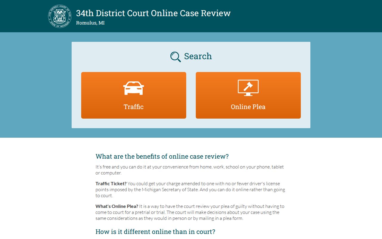 Romulus resident lookup 34th District Court traffic search