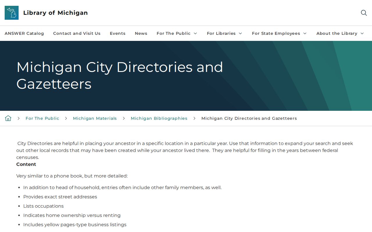 Romulus city directory Library of Michigan holdings guide