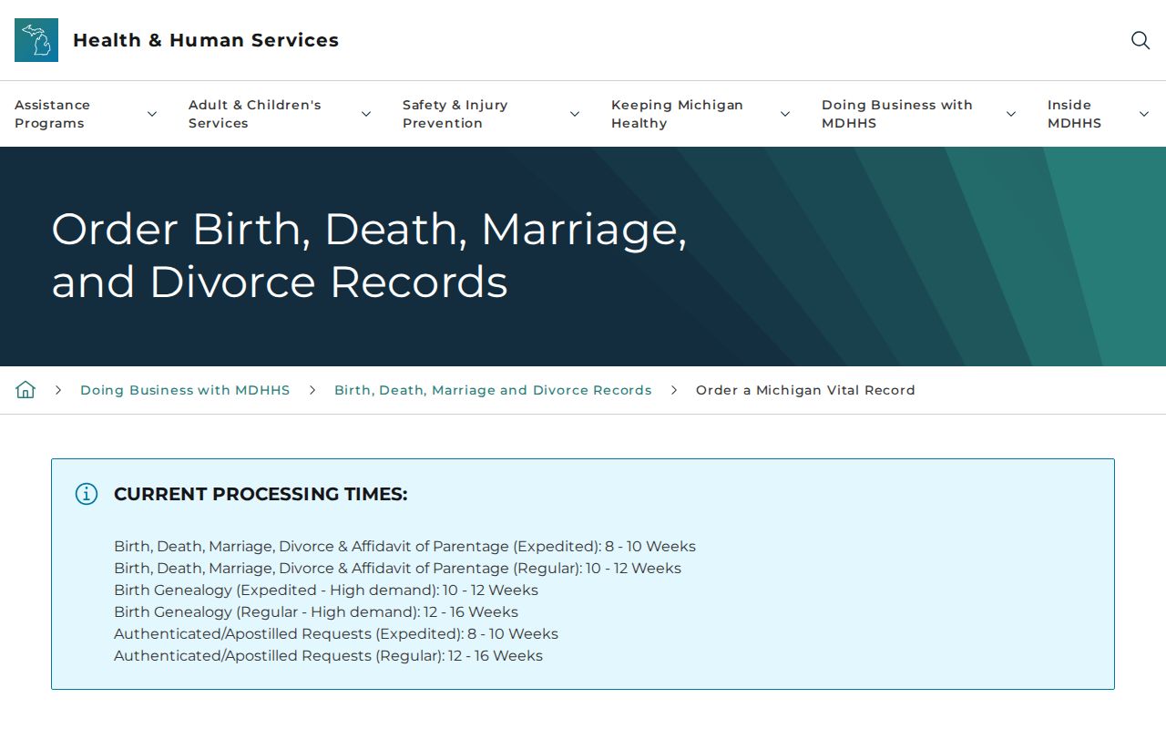 Romulus residents directory Michigan vital record ordering options