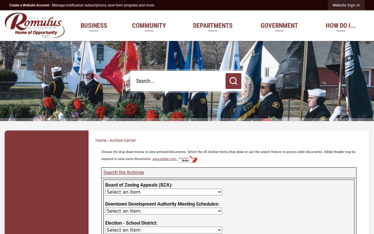 Romulus previous residents Archive Center record-search controls
