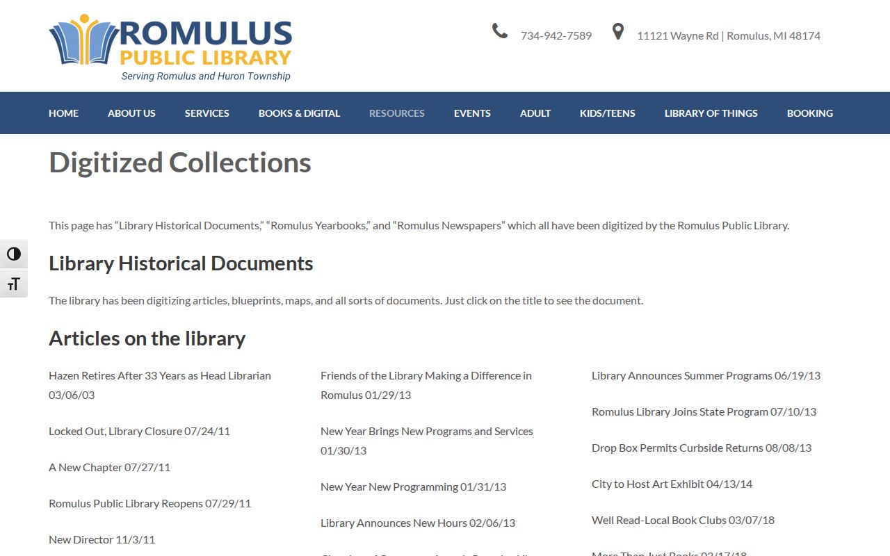Romulus city directory Library newspapers and yearbook collections